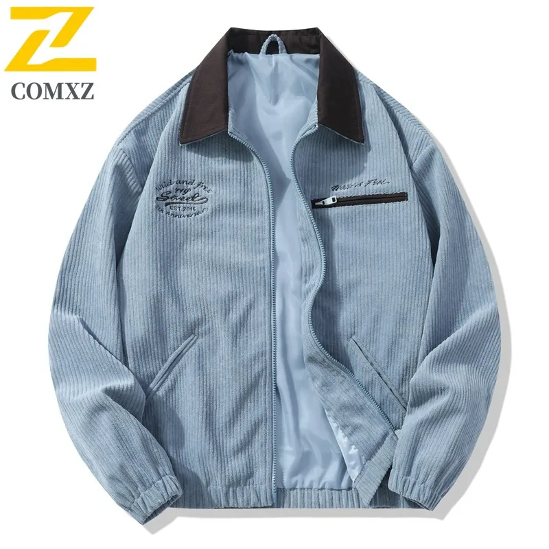 

COMXZ 2025 Мужская вельветовая куртка для взрослых, винтажная американская рабочая одежда, стильное повседневное пальто из чистого хлопка, легкая роскошная мода