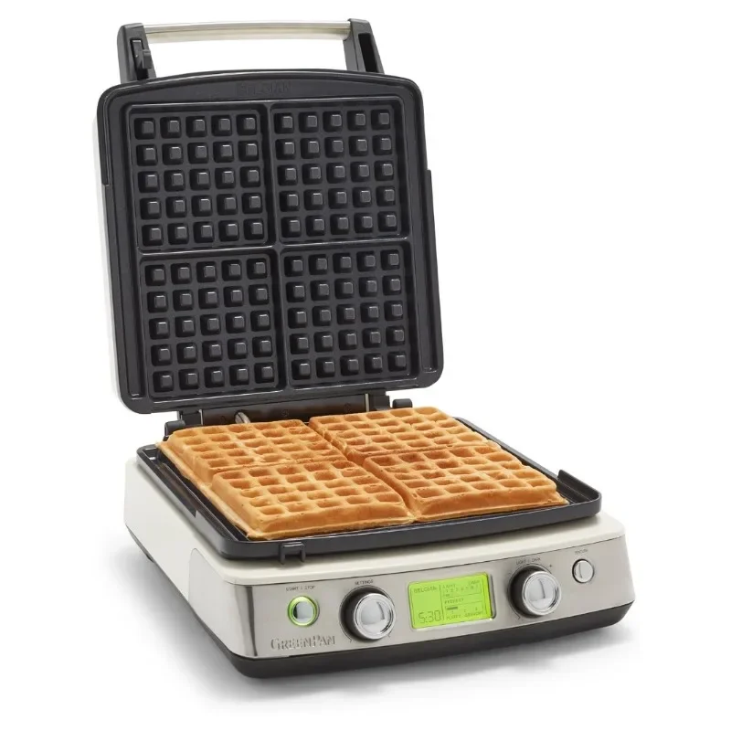 Elite 4-Square belga e classico Waffle Iron, piatti lavabili in lavastoviglie in alluminio antiaderente in ceramica sana, paralume regolabile