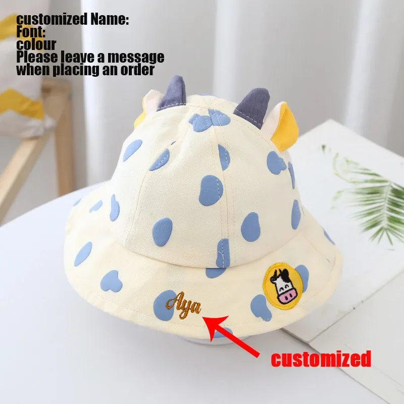 Kids Bucket Hats Korean Cow Shape Baby Cap Thin Trendy Boy Girl Cute Caps Fisherman Hat For Children 1-3Years Custom Baby Name