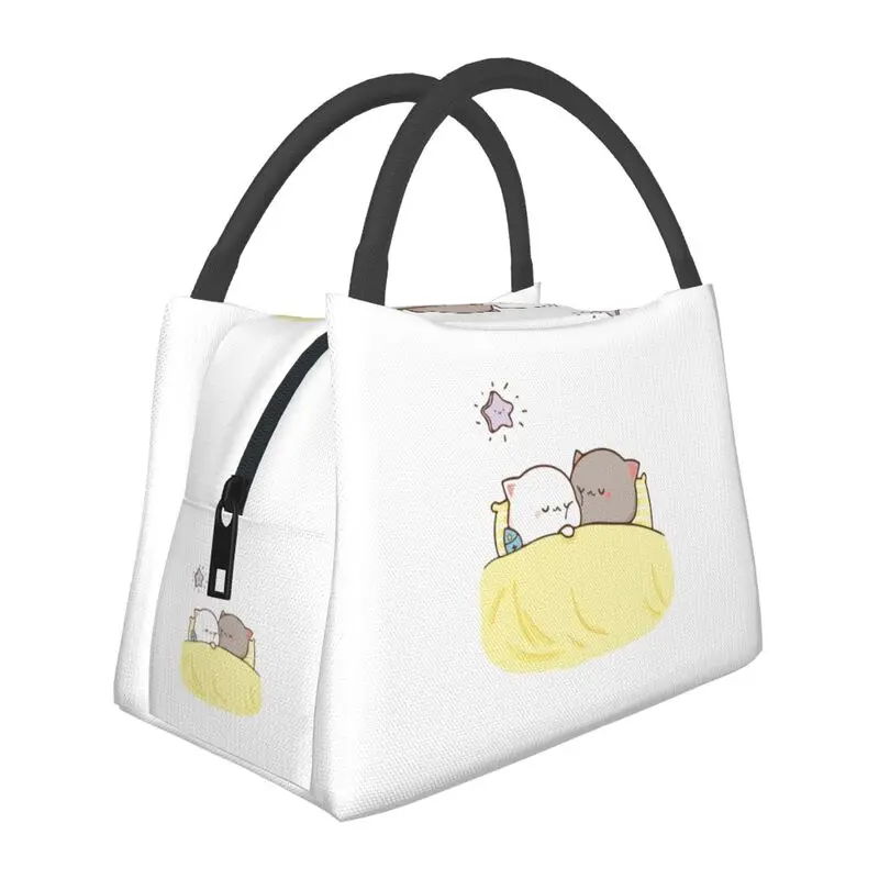 

Peach And Goma Mochi Cat Sleeping Portable Lunch Boxes for Women Waterproof Thermal Cooler Food Insulated Lunch Bag