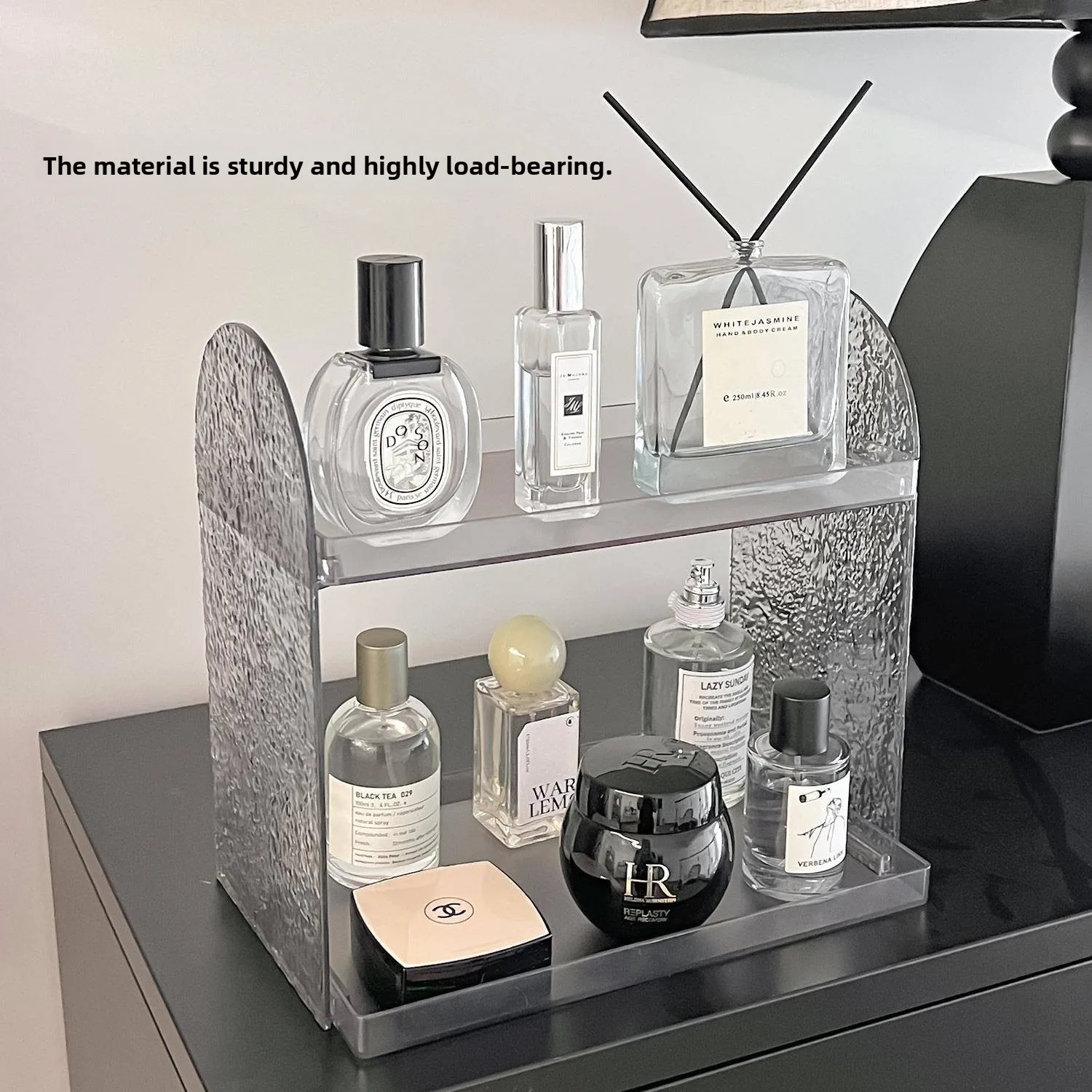 Acrylic Cosmetic Storage Box Skin Care Organizer Home Use Simple Style Plastic Material Cosmetic Table Ice Pattern Rack