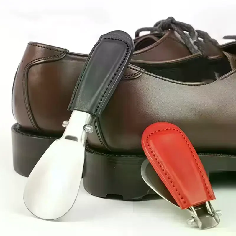 Portable Folding Shoehorn Mini Stainless Steel Shoe Lifter with Premium Leather Bag for Home Travel Outdoor Activities Use