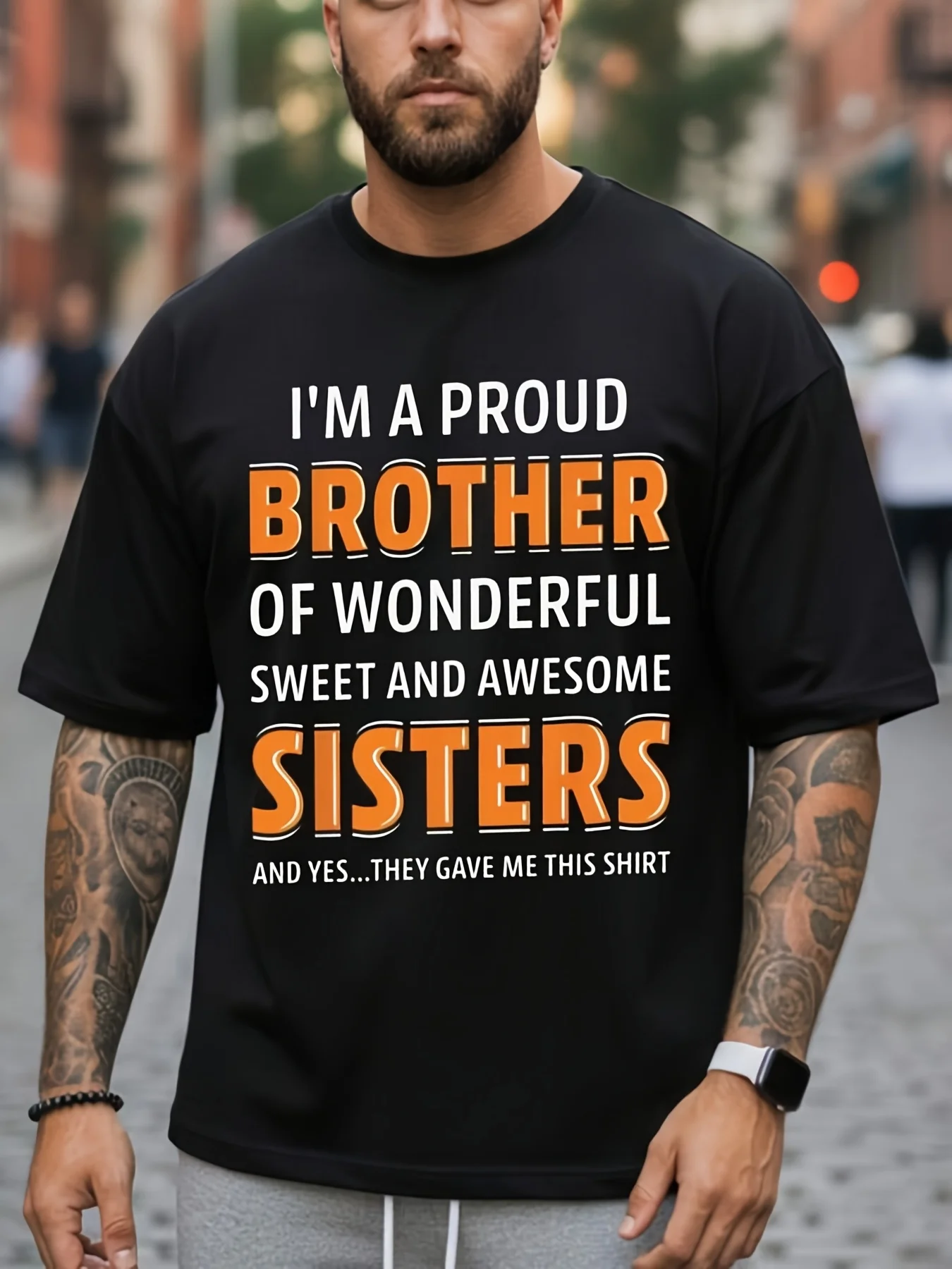 Four-Season Breathable Crew Neck T-Shirt Proudly Celebrate Becoming a Brother to Many Sisters Soft and Comfortable Fit Suitable for Everyday Wear Seasonal Casual Wear for Christmas Eve Bold Street Style Happy Moth.Jpg