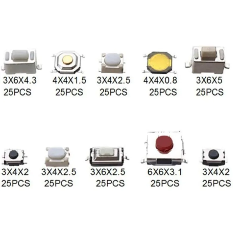 100/250pcs 10 Types Durable Touch Microswitch with Box Car Remote Control Tablet Actile Push Button Switch Car Keys Button