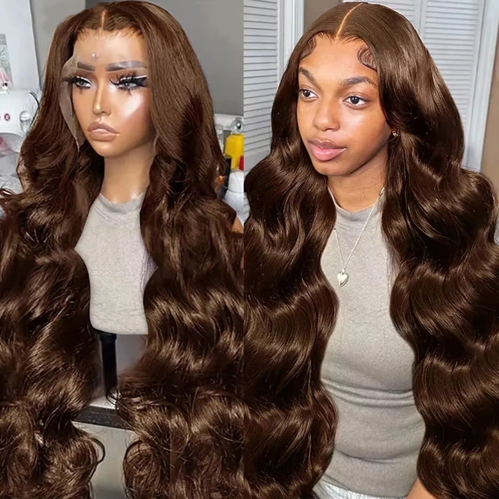 

200% 46 50 Inches Chocolate Brown Body Wave 13x6 Lace Frontal Human Hair Wigs HD Lace Frontal Wig Brazilian Wigs For Women