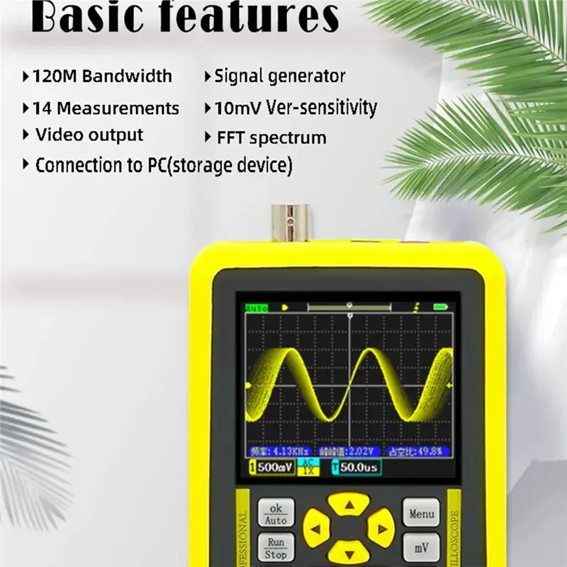 BAAR-Signalgenerator 120 MHz 2,4-Zoll-Bildschirm Digitales Oszilloskop 120 M Handheld-Analogbandbreite
