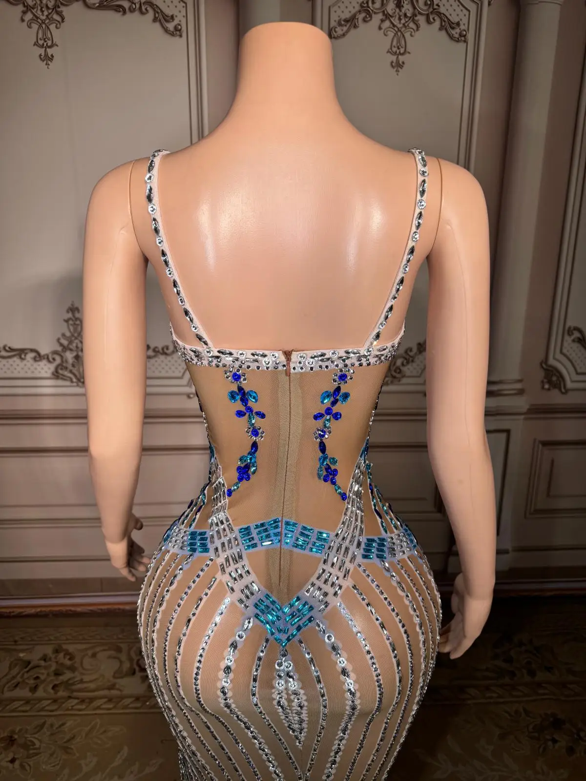 ZD blanc cristal perles longue robe de bal pour les filles noires mode dames robes pour Occasions spéciales Sexy robes de soirée Cuican