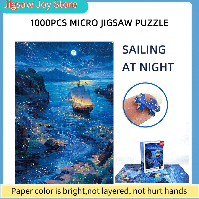 

1000pcs Extra mini Jigsaw Puzzle - Night Sea Voyage with Starry Night Ocean, 15x10 Inch Poster Size