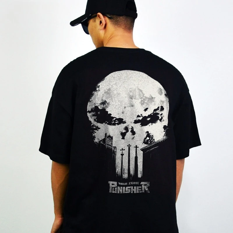 Camiseta con estampado de Marvel Punisher para hombre, camiseta gráfica Retro de gran tamaño, camisetas informales de algodón