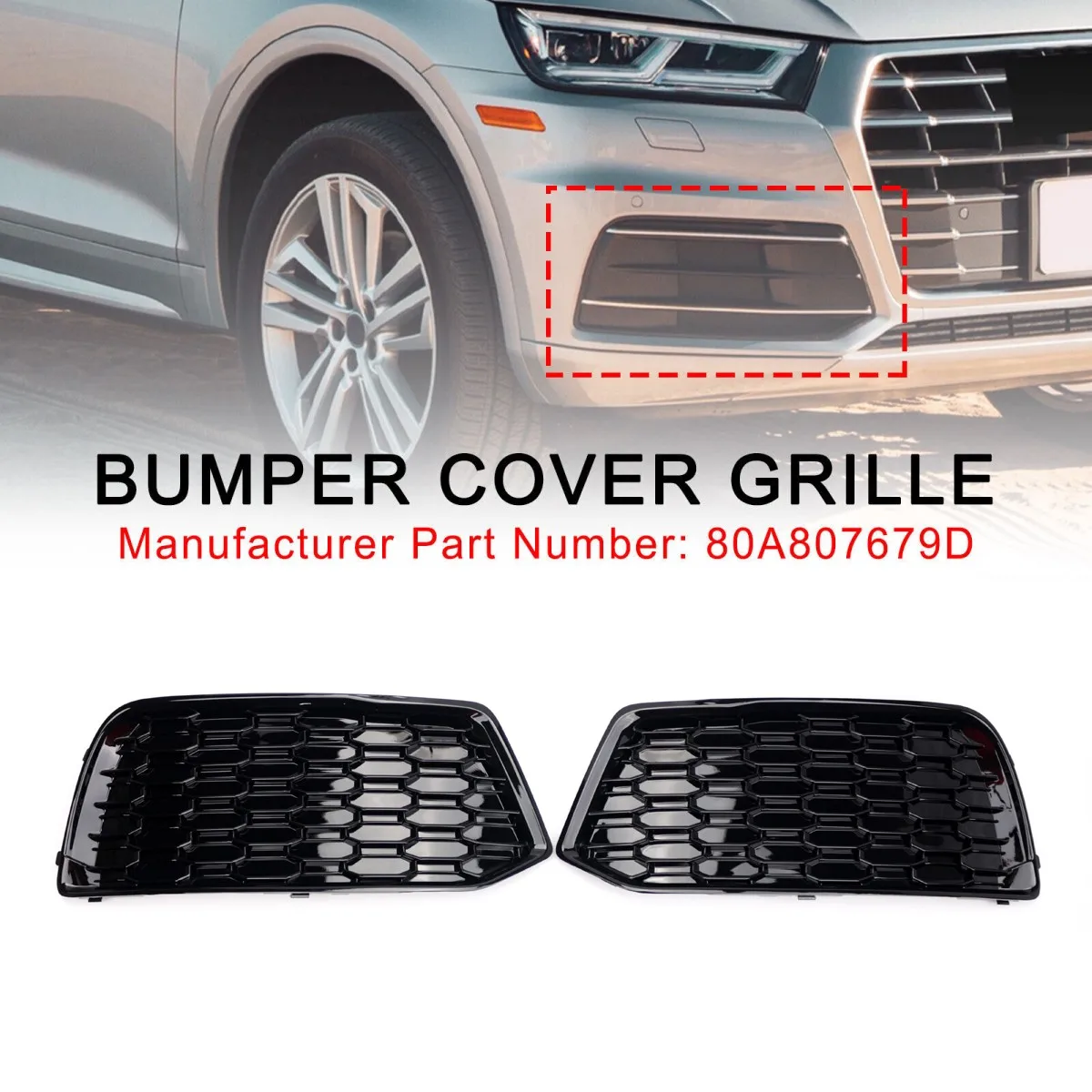 

Gloss Black Fog Light Grille Front Bumper Cover Grille Bezel Insert For Audi Q5 2018 2019 2020 2021 2022 80A807679D 80A807680D