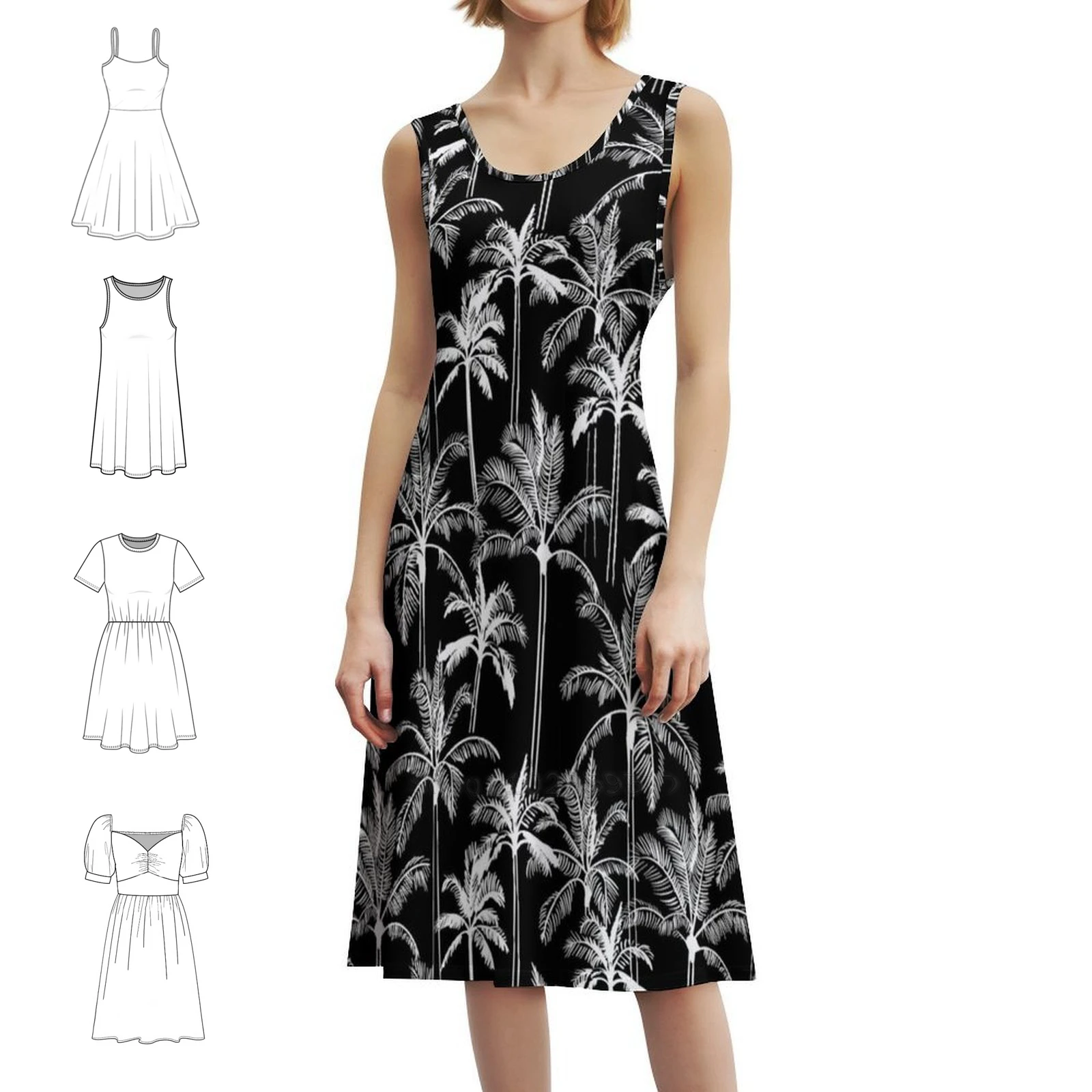 فستان ماركر بالمز-أسود على الطراز الكوري للنساء فستان كاجوال أنيق للحفلات أو الارتداء اليومي على شاطئ هاواي الاستوائي للعطلات