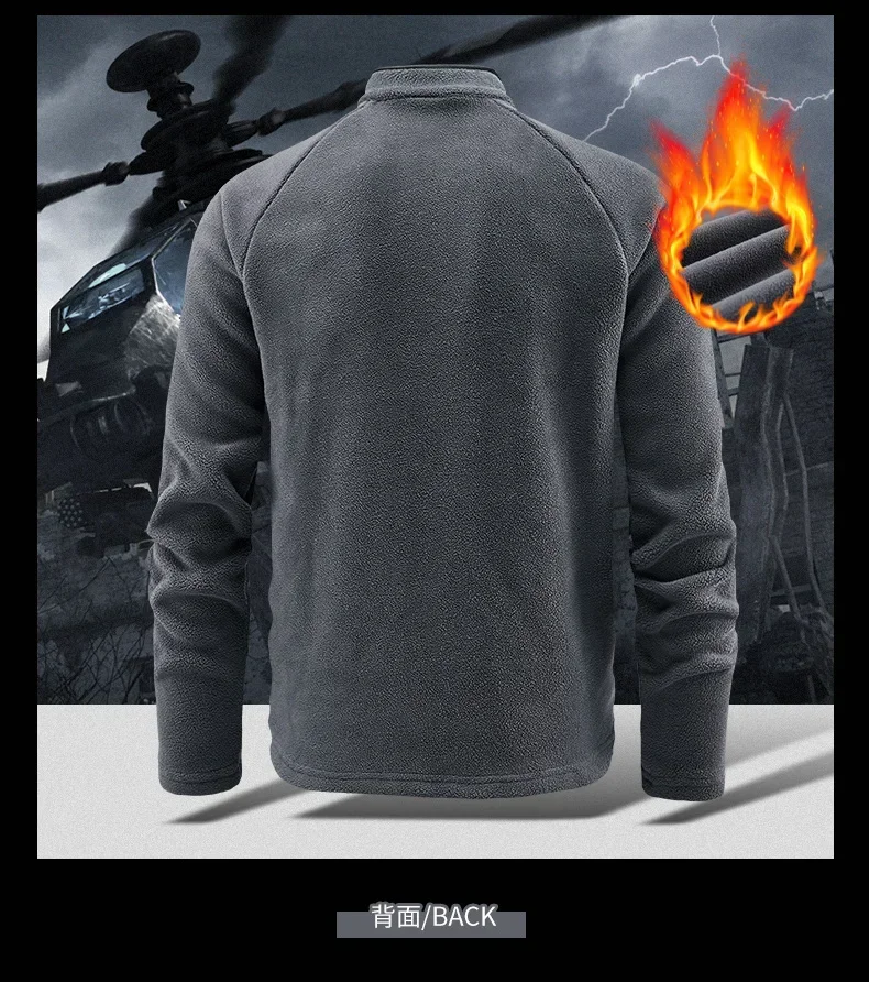 Herren-Sweatshirt aus norwegischem Polar-Fleece, Herbst-Winter-Pullover, dick, warm, mit Stehkragen, halbem Reißverschluss, lässig, langärmelig, Fleece-Oberteil – Detail 7