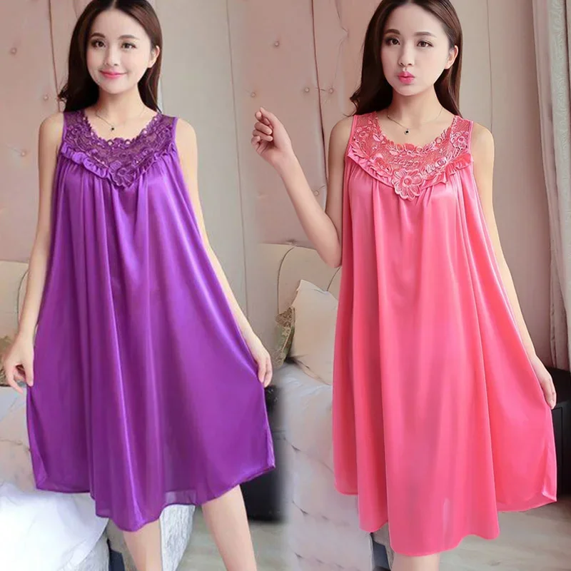 Women Nightwear Sexy Sleepwear Sleeping Dress Summer Lace Nightgowns Embroidery Sleeveless Nightdress Home Pijamas
