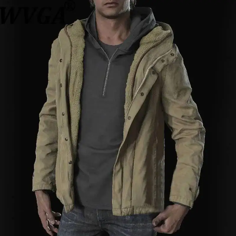 

WVGA Осенне-зимняя новая мужская куртка Tide High Street из матового хлопка с длинными рукавами Niche Chi Повседневное пальто с капюшоном на шерстяной подкладке Ins W12745