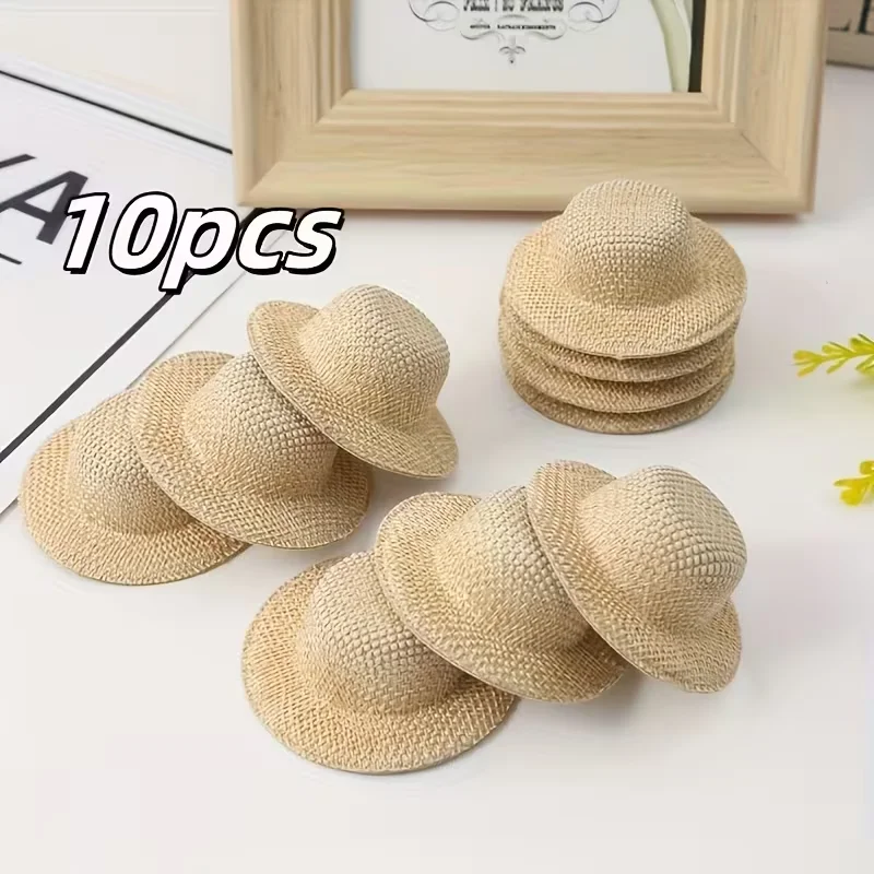 10 beige Stoffhüte mit grasähnlichen Mustern, DIY-Haaraccessoires für Partydekoration, Haarspangen zum Selbermachen – Detail 4