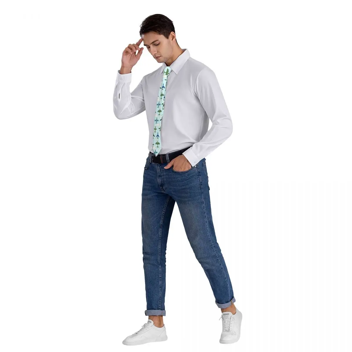 Aerei vintage verdi e blu - Cravatta morbida cielo nuvoloso per uomo Cravatte sottili in poliestere di seta Abiti da festa Cravatta Casual Gravatas