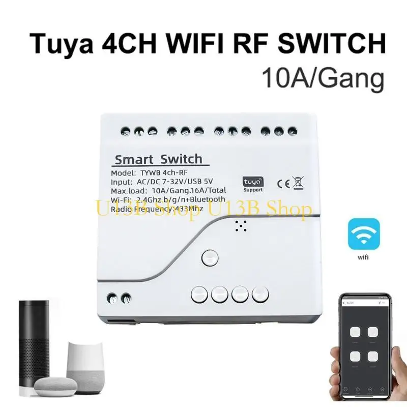 U13B Tuya 4-канальный переключатель Faceplate 433mhz для Alexa Googles Home