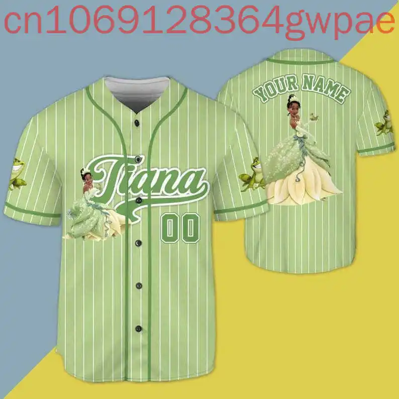 

Personalize Disney Tiana Princess Baseball Jersey Men's Women Kids Shirt Tops Summer Cartoon Casual Short Sleeve Baseball Shirts