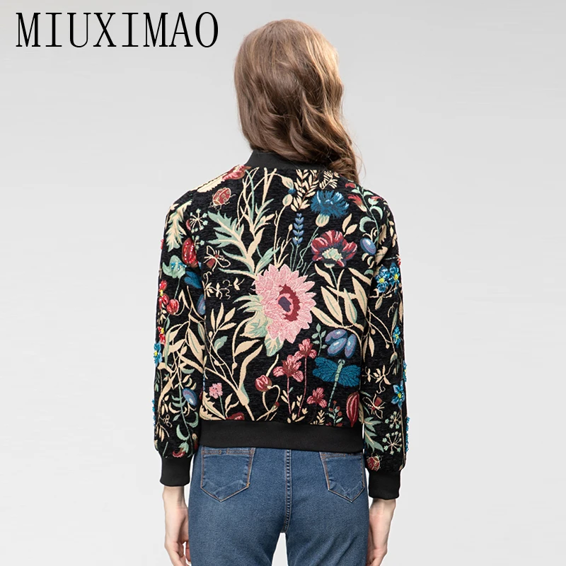 MIUXIMAO 2023 Office Lady Fall Jacket Casual Full Sleeve Beading 3D Flower Black Embroidery Jackets for women