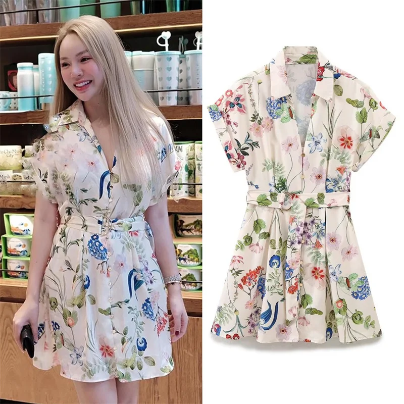 

Women's Dresses New Spring 2025 Floral-print silk-satin texture dress Premium Seaside vacation Versatile Summer freshness
