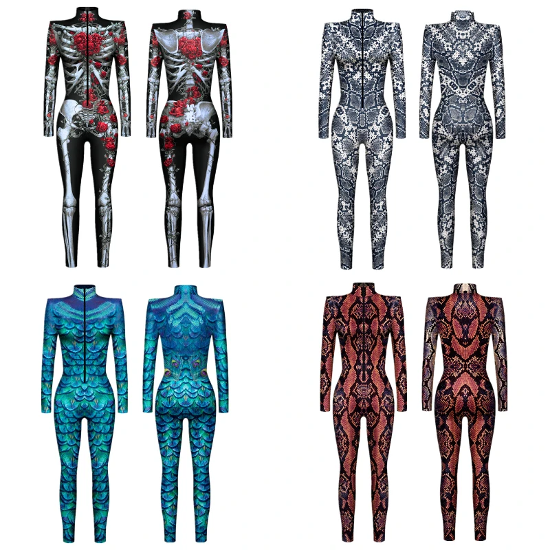

Man Woman Skeleton Bodysuit Premium 3D Matte Print Costume Long Sleeve Tactical Cosplay Suit for Halloween Terror Parties