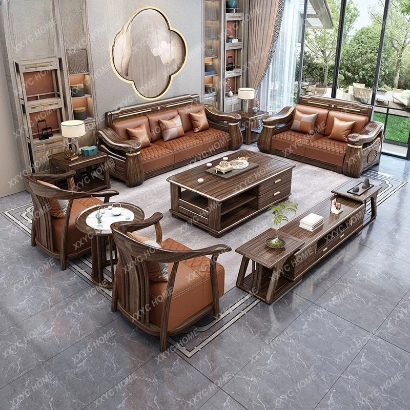 

Solid Wood Sofa Combination Living Room Home Large Apartment Storage Luxury High-End Villa Furniture