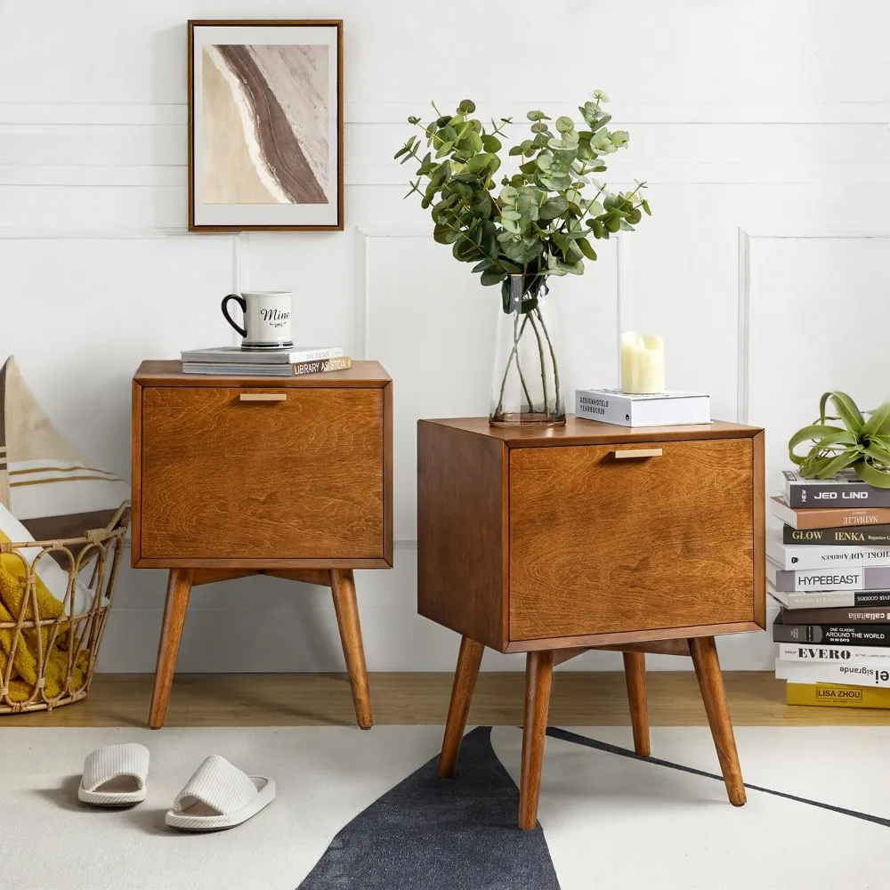 Wood Night Stand With USB Ports and Outlets for Bedroom Set of 2 Nightstand With Charging Station Bedroom Bedside Table Acorn