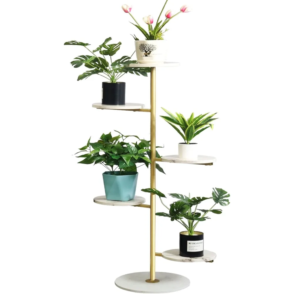 Metal Plant Stand Indoor outdoor, marble 5Tier Planter Stand Corner Flower Pot Holder multiple Shelves, Display Rack