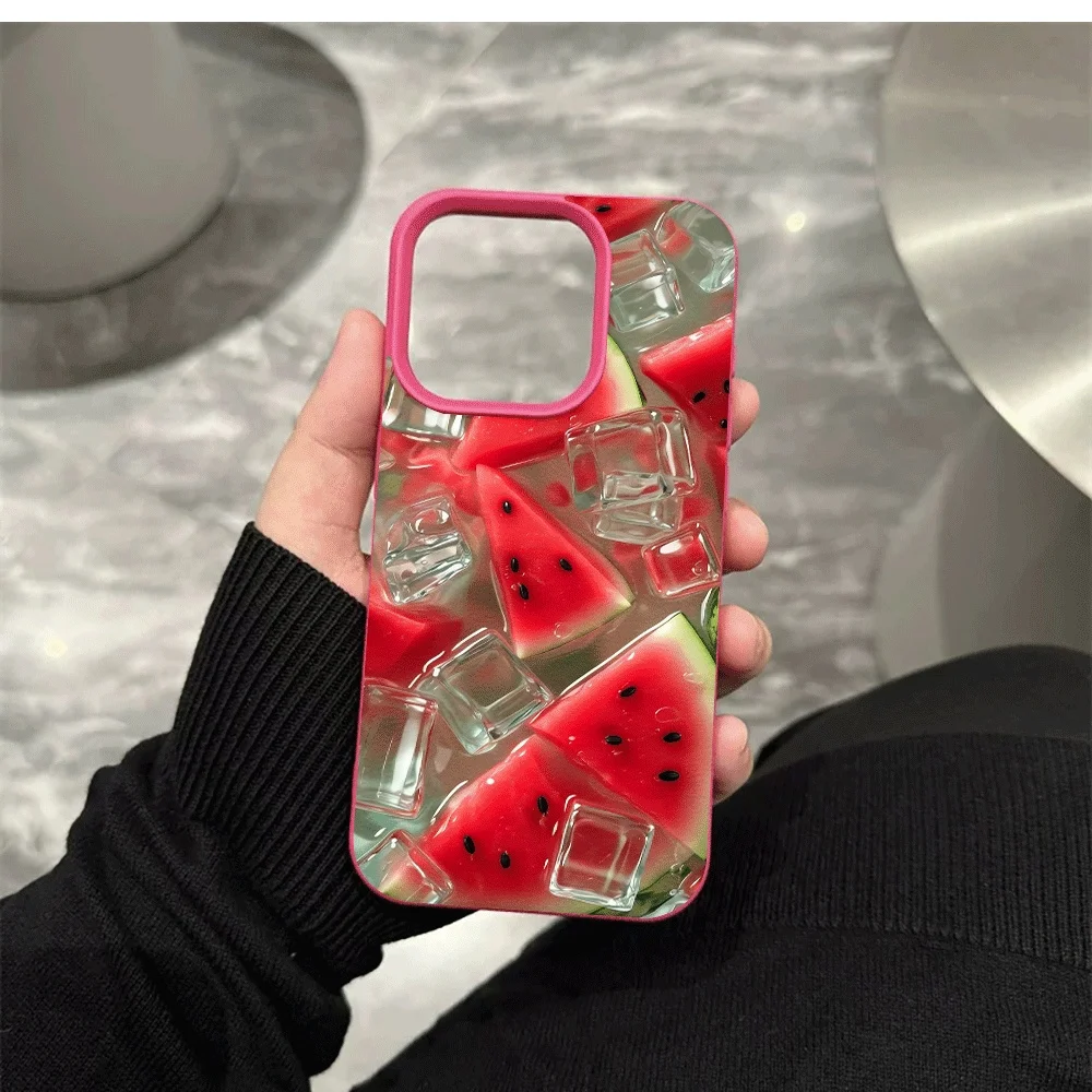 Wassermelonen-Eiswürfel Handyhülle für iPhone 17 16 15 14 13 12 Pro Max 16 15 14 Plus 17 16 15 14 13 Pro 17Air Silikon Matte Hülle – Detail 11