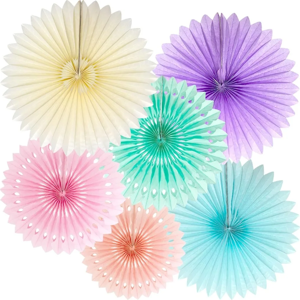 Abanicos de papel de arcoíris Pastel, decoraciones para fiestas, helado colorido, macarrón de Pascua, colgante de pared, rosa claro, azul, púrpura, menta, melocotón