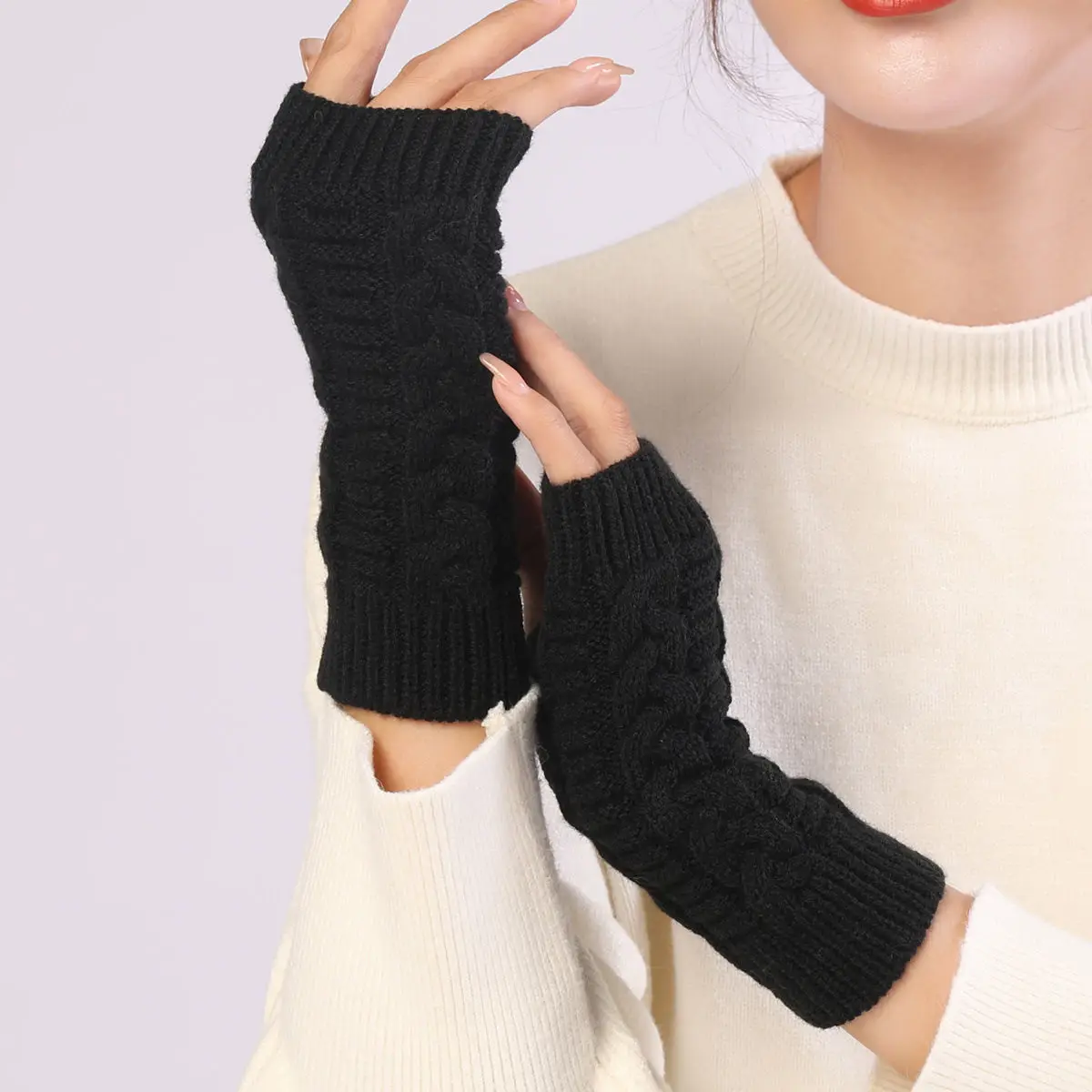 AliExpress Half Finger Gloves for Women Winter Soft Warm Wool Knitting Arm Short Warm Fingerless Mittens Handschoenen Unisex Guantes