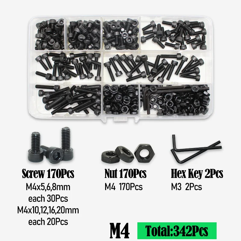 Schwarzes Sechskantschrauben-Sortiment-Kit m2 m2, 5 m3 m4 m5 m6 din912 2,5 Sechs kant Innen sechs kant kappe metrische Inbus muttern Schrauben und Unter leg scheiben – Detail 13