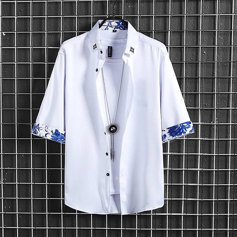 

Men's ort Sve Ice Silk Wind Summer irt Five Sve Hair St Seven Sve irt Faionable Thin Sle Youth ular