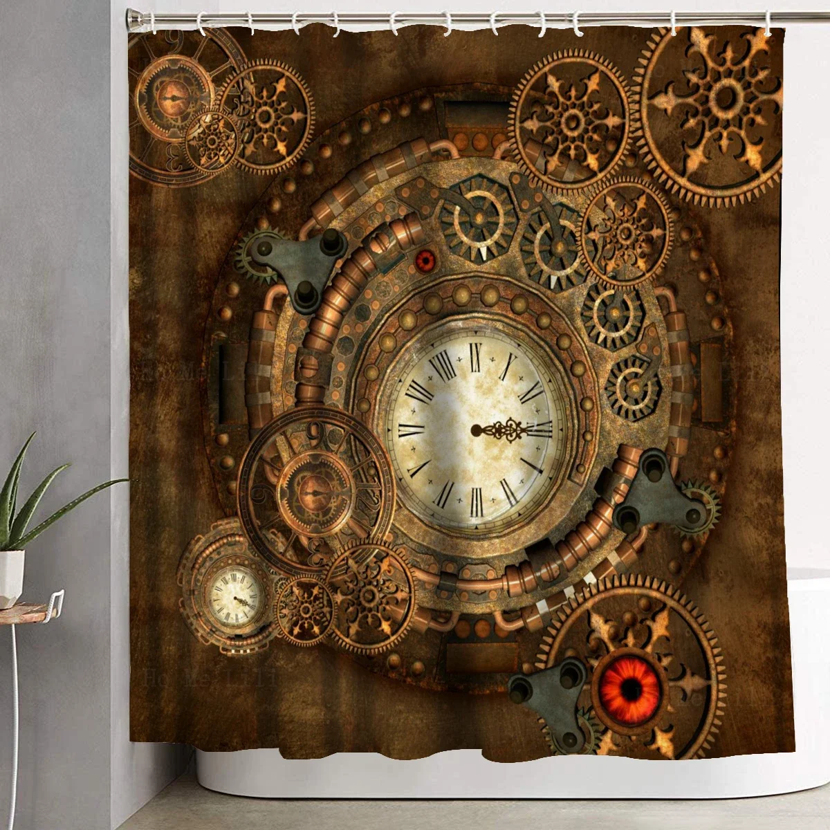 Retro Steampunk Clocks And Gears Mechanical Movement Industrial Style Shower Curtain By Ho Me Lili For Bathroom Decor