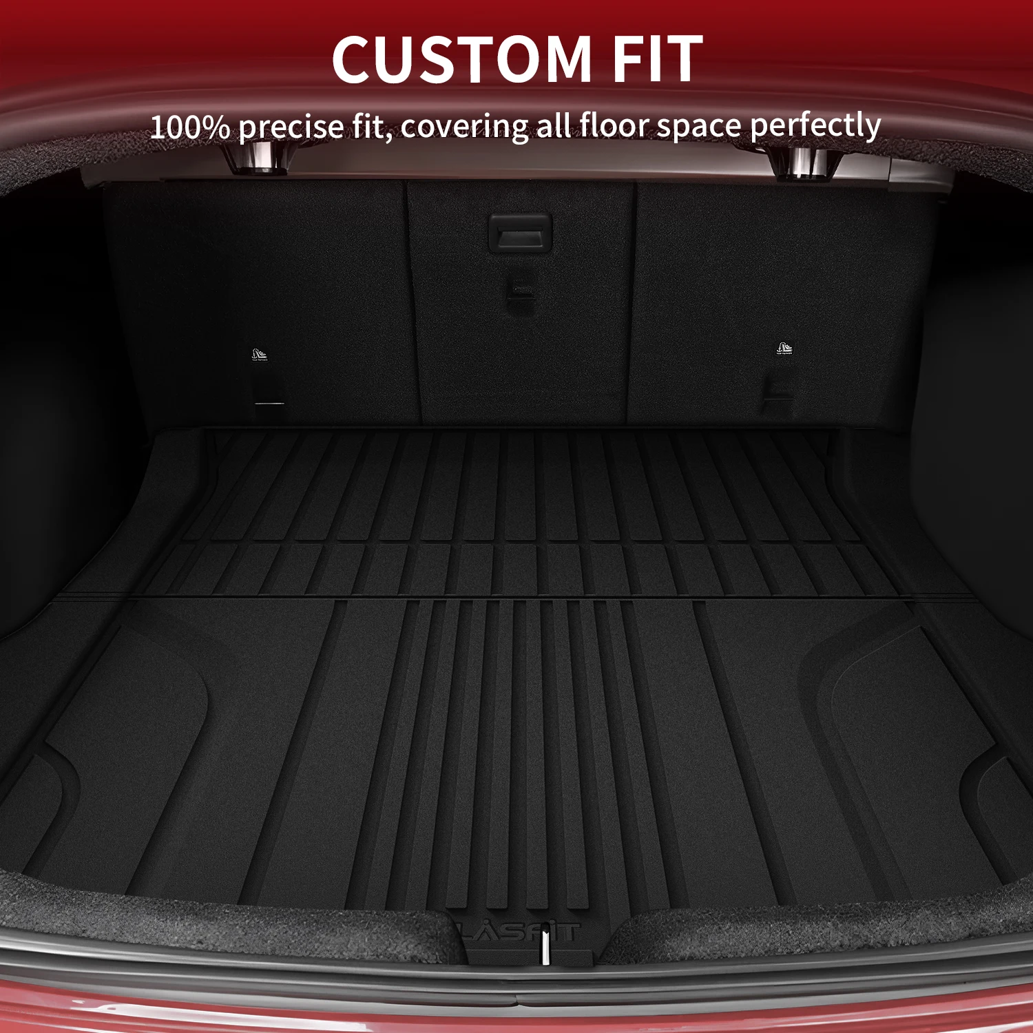 LASFIT Floor Mats Fit for Tesla Model 3 Highland 2024 Rear Trunk Liner Set Custom All Weather TPE Material Black Car Liners