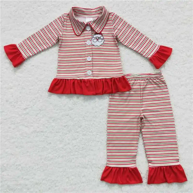 

New Wholesale RTS no moq children santa applique clothing little boy christmas sets baby boys girls matching pajamas outfits