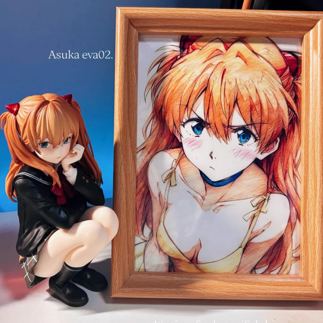 

Eva Asuka Langley Soryu School Uniform Action Figure Hand-Made Ornaments Beautiful Girl Gospel Warrior Collectible Squat Posture