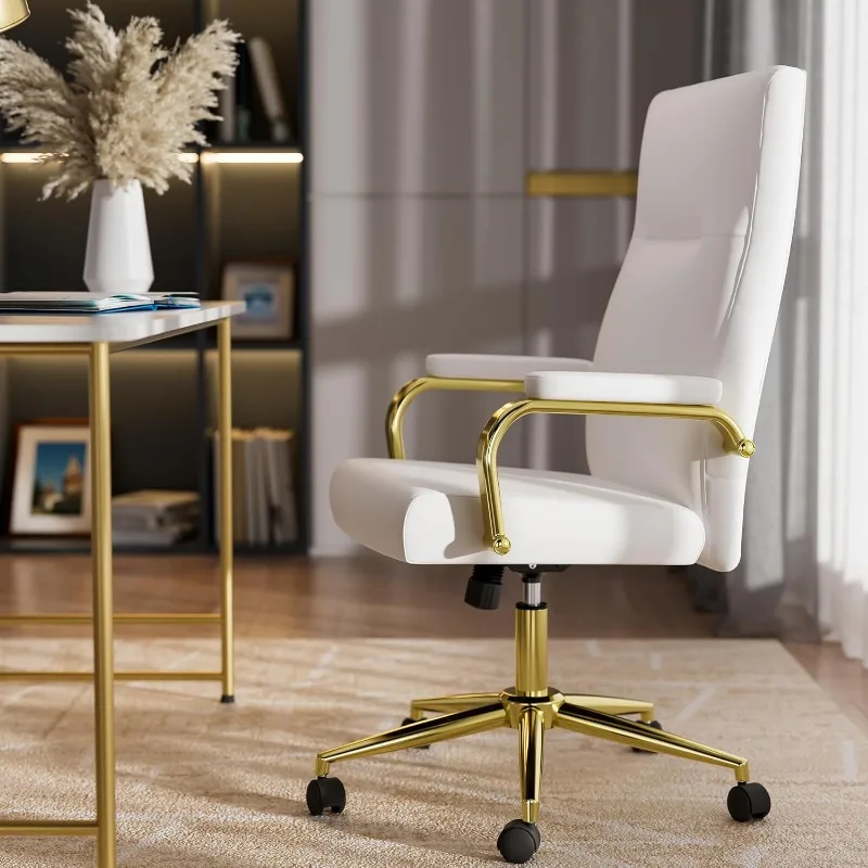 Office Chair, Leather Desk Chair with Wheels and Arms, High Back Executive Computer Chair for Girl and Women