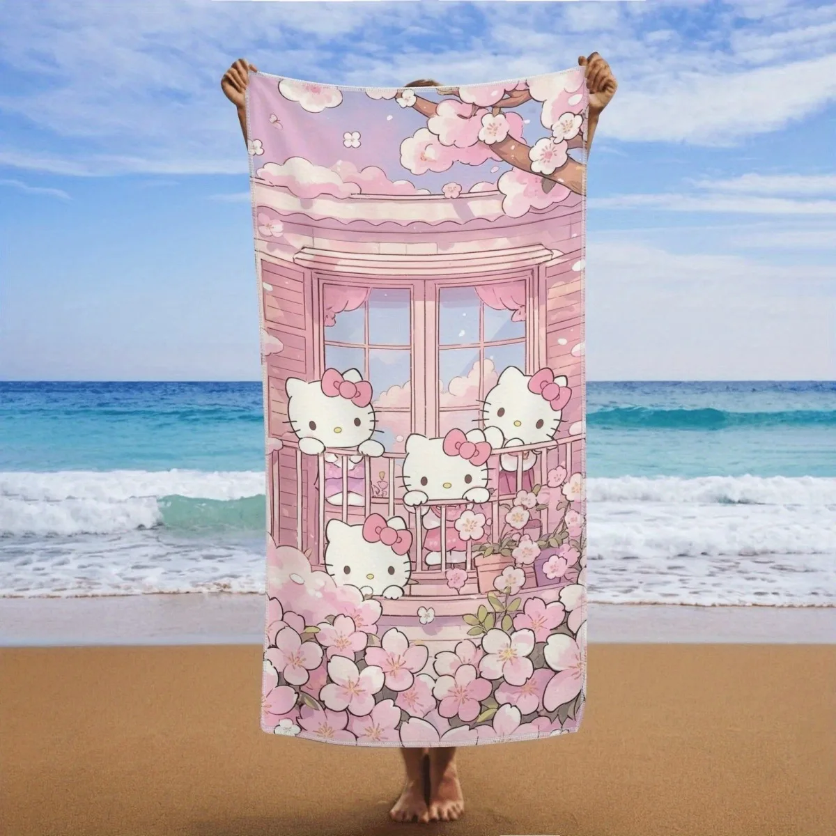 

Hello Kitty Cherry Blossom Beach Towel: Your Summer Essential!, Towels, holiday party decorations, gifts