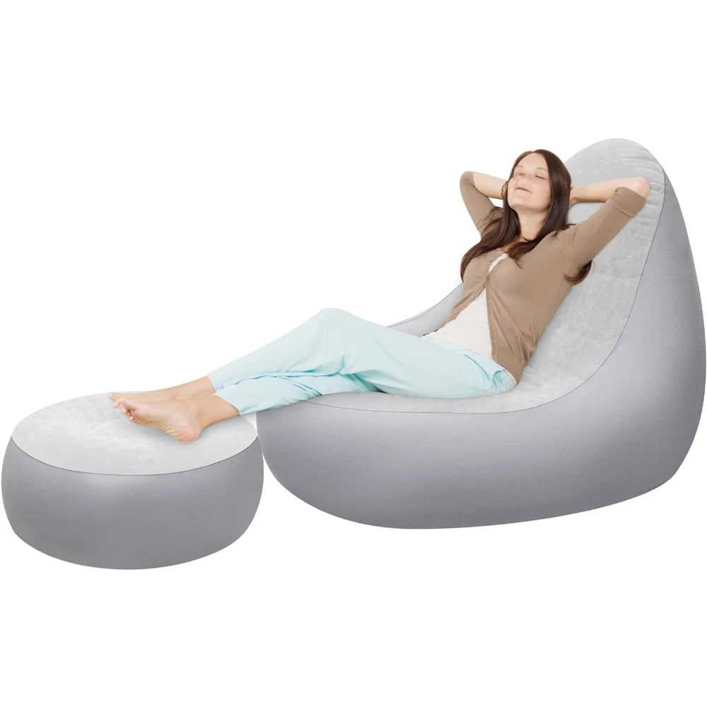 Inflatable Chair,Portable Fast Inflatable Sofa Chair with Foot Stool,Surface with Plush Smooth Comfortable Ideal for Living Room