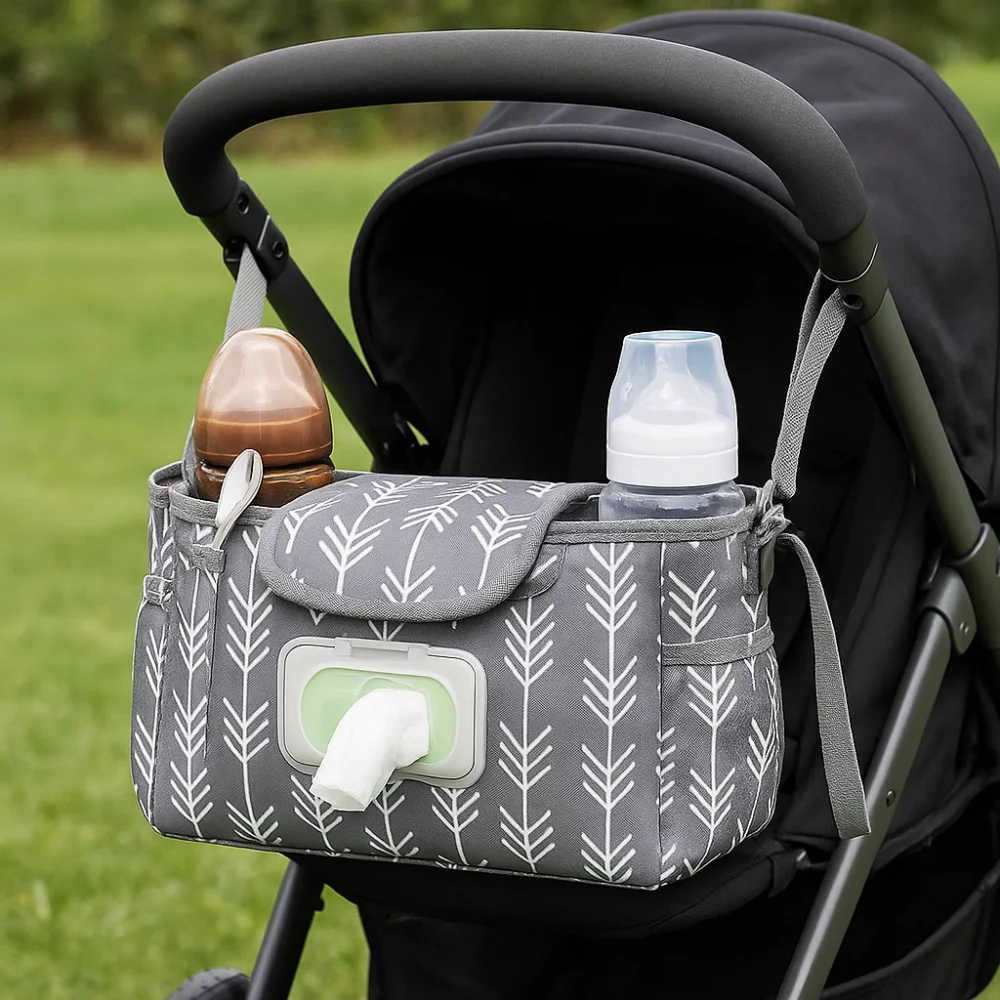 Bolsa multifuncional para cochecito de bebé, gran capacidad con múltiples bolsillos, bolsa colgante de almacenamiento para cochecito, bolso impermeable para mamá
