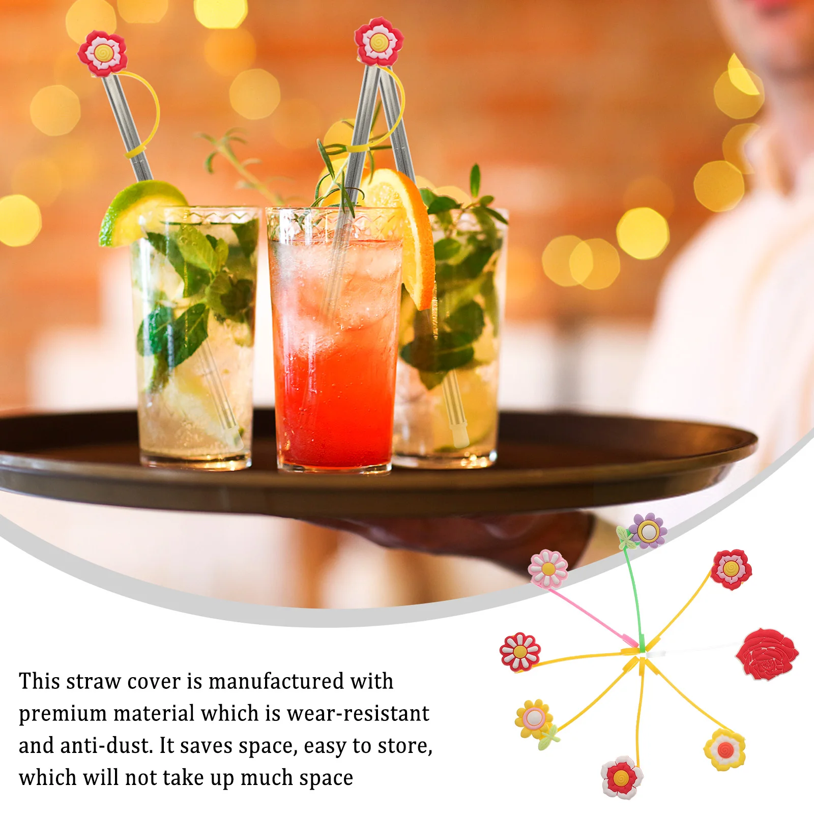 

8 шт., силиконовые соломенные колпачки с мультяшным цветком, милые чехлы для многоразовых соломенных колпачков для декора вечеринки, силиконовые соломинки, многоразовые