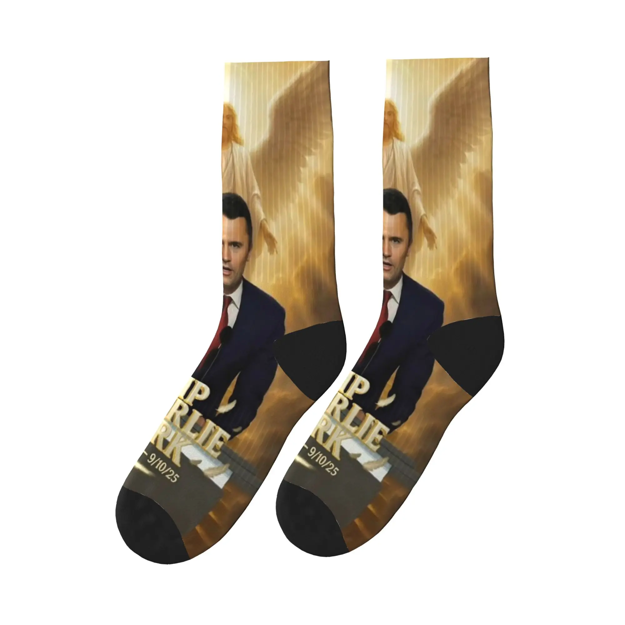 

Чулки Charlie Kirk Rest In Peace, мужские носки, средние мягкие повседневные носки, весенние велосипедные противоскользящие носки с графическим рисунком, подарок