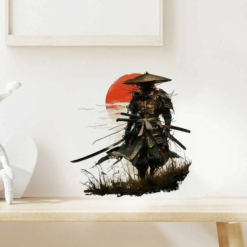 Samurai Wall Stickers Traditional Japanese Armor Double Sword Design Living Room Sofa Background Decorative Mural AA519