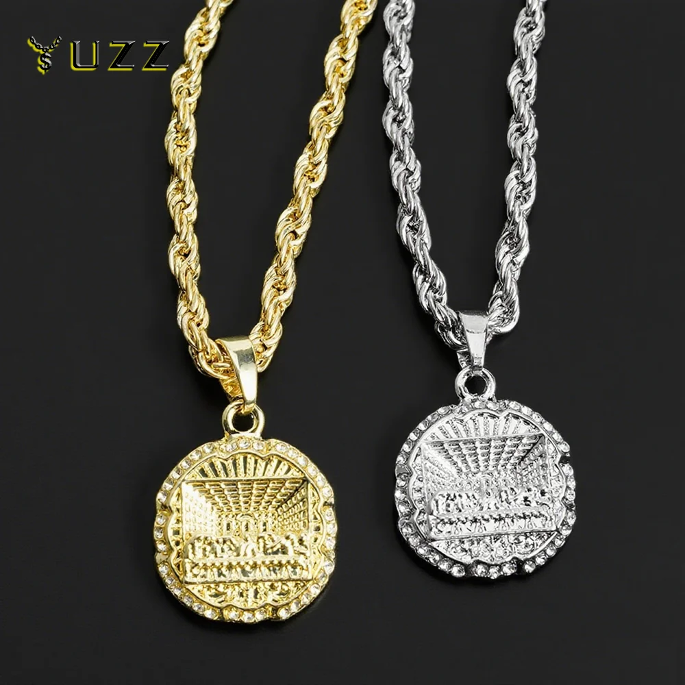الهيب هوب ميدالية مستديرة العشاء الأخير قلادة قلادة مع 4 مللي متر حبل سلسلة القلائد الموضة للرجال والنساء روك مغني الراب مجوهرات #1