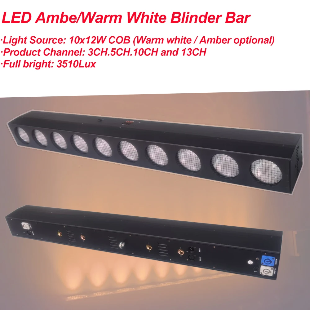 YUER 10x12W LED Warm White/Ambe COB Blinder Bar Wash Light For DJ Disco Party Wedding Show Event Hire Stage Effect Lighting