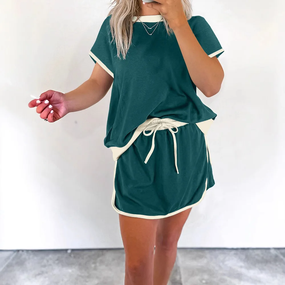 2025 Zomer Nieuwe Losse Casual Pakken voor Vrouwen Mode Kleuraanpassing Korte mouwen Korte Rok Tweedelige Pakken voor Vrouwen