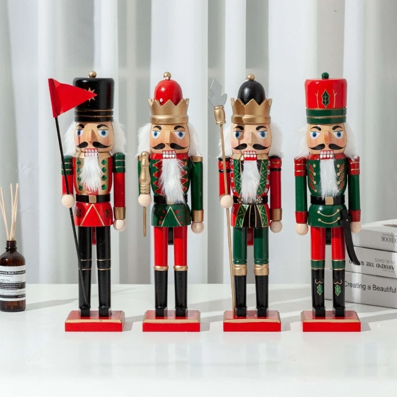 New 15 Inch Bearer Wooden Christmas Nutcracker King Soldier Figurine Toy Ornaments for Holiday Christmas Decorations