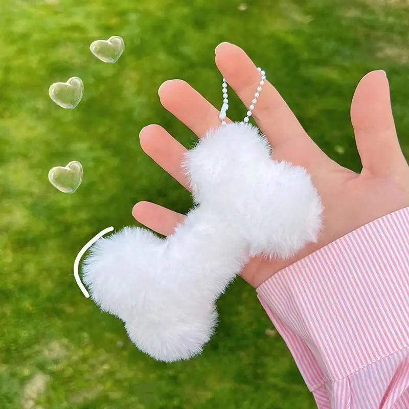 

Plush Bone Keychain Cartoon Kawaii Charms Stuffed School Bag Pendant Soft Comfort Cute White Costume Decoration Gift