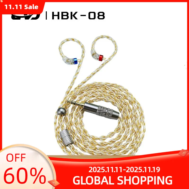

CVJ HBK08 high-specification HiFi silver plated earphone cable 300 core 1.25 length 3.5/4.4 MMCX/2Pin/QDC for Bidong Nightelf